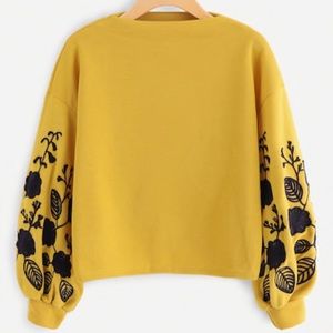 Mustard Yellow Floral Embroidered Sweatshirt